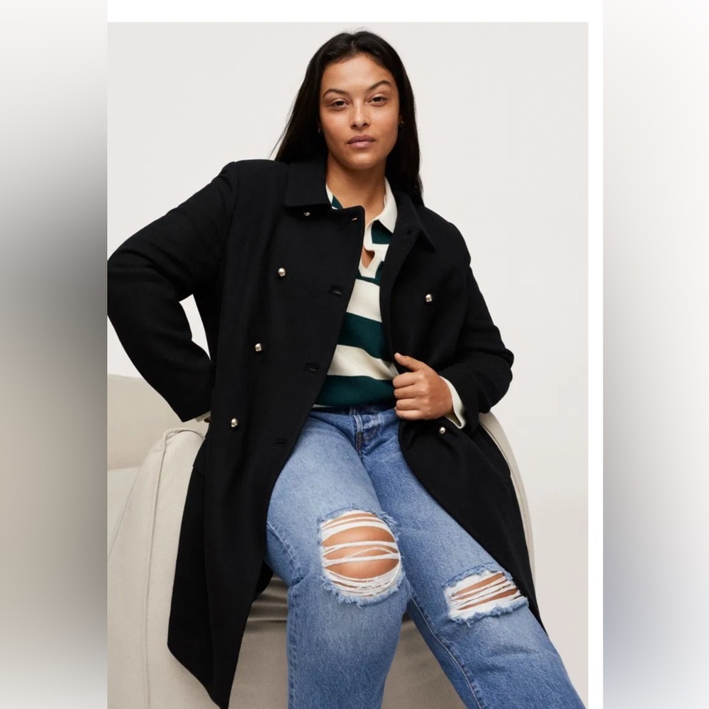 Mango pea coat wool blend Black Double-Breasted size M - Picture 11 of 14